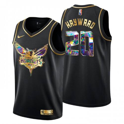 Charlotte Charlotte Hornets #20 Gordon Hayward Mens Golden Edition Diamond Logo 2021/22 Swingman Jersey ¨C Black Mens