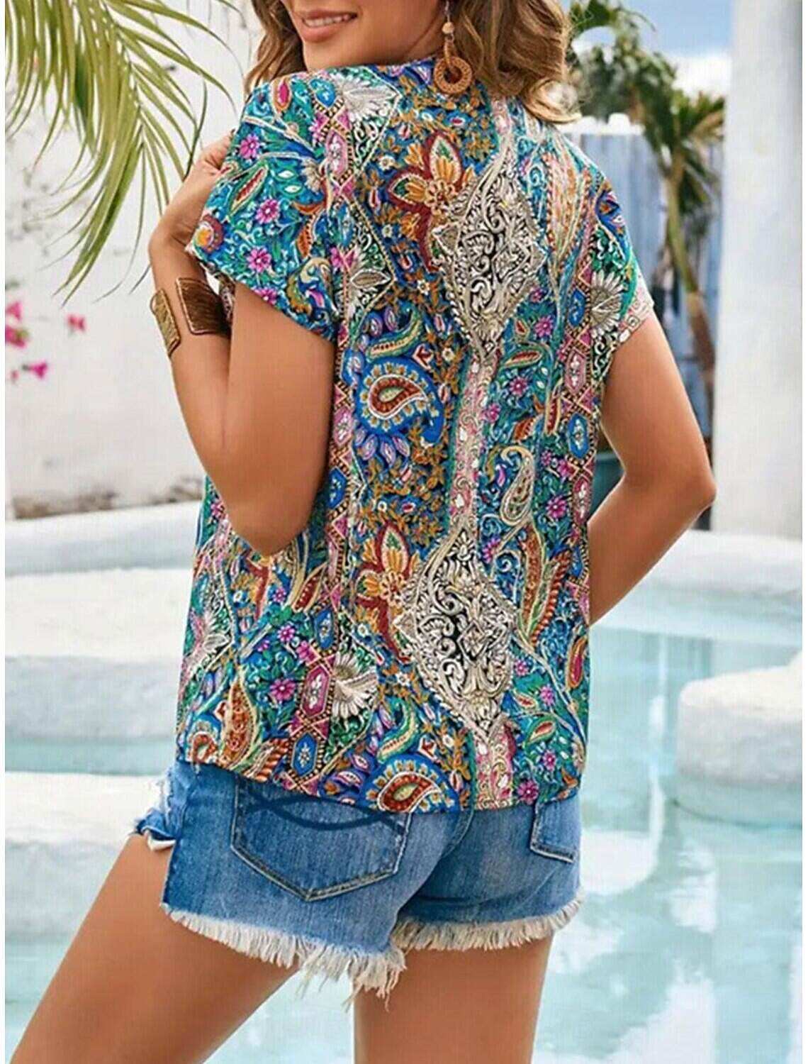 Women's Tunic Daily Stylish Graphic Regular Tops Short Sleeve Cap Sleeve V Neck Contrast Lace Regular Fit Vacation Daily Summer Spring Fall