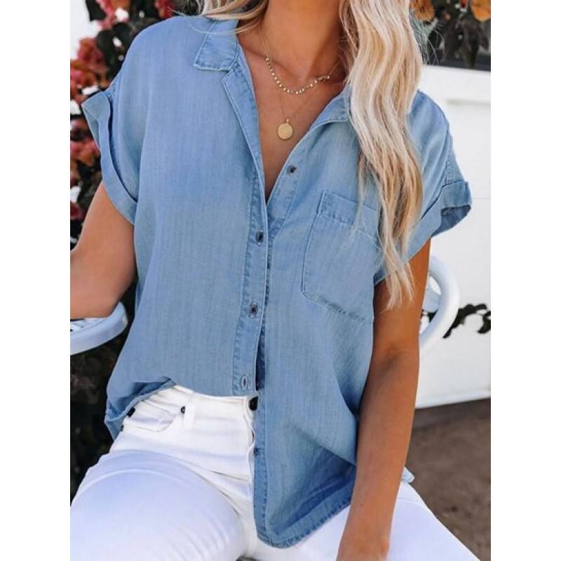 Chambray Pocket Batwing Sleeve Shirt IK3248