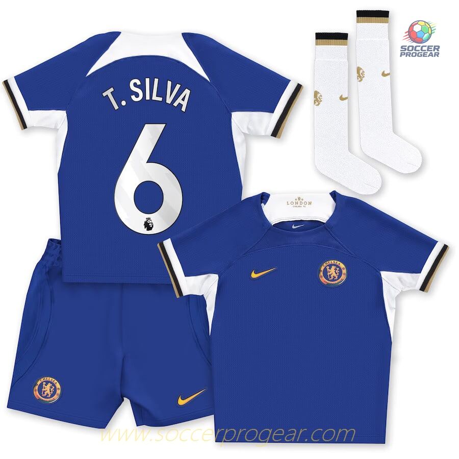 Chelsea Children's Edition Home Football Jersey Football Jersey 2023 2024 T.Silva
