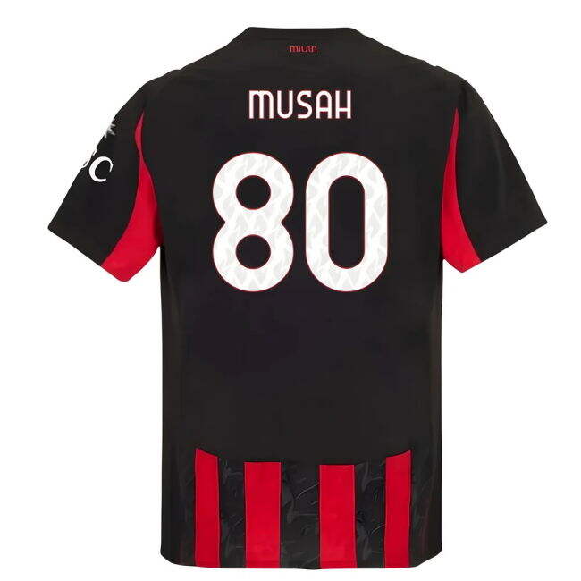 Official 2025-2026 AC Milan Italian Football Home Uniform (Musah 80)