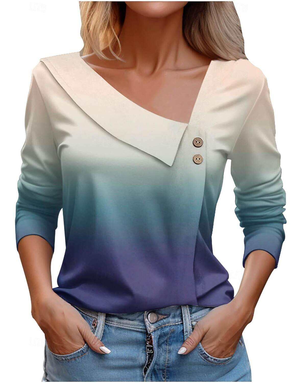 Women's Shirt Blouse Casual Buttons Print Long Sleeve Regular Tops V Neck Daily Spring & Summer