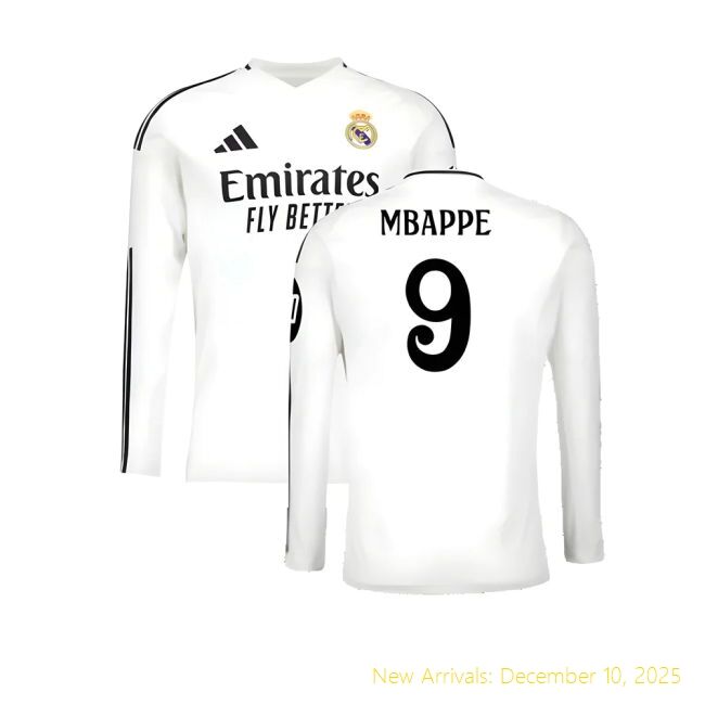 2024-2025 Real Madrid Long Sleeve RM Authentic Home Shirt (Mbappe 9)