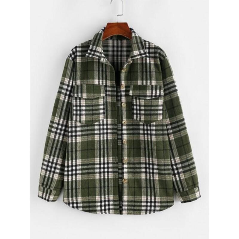 Plaid Cargo Pockets Boyfriend Shirt IH3365
