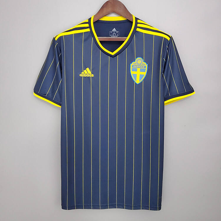 Sweden Euro 2020 Away Navy Stripe Soccer Jersey Football Shirt -