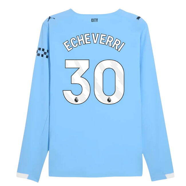 2025-2026 Man City Authentic Long Sleeve Home Shirt (Echeverri 30)