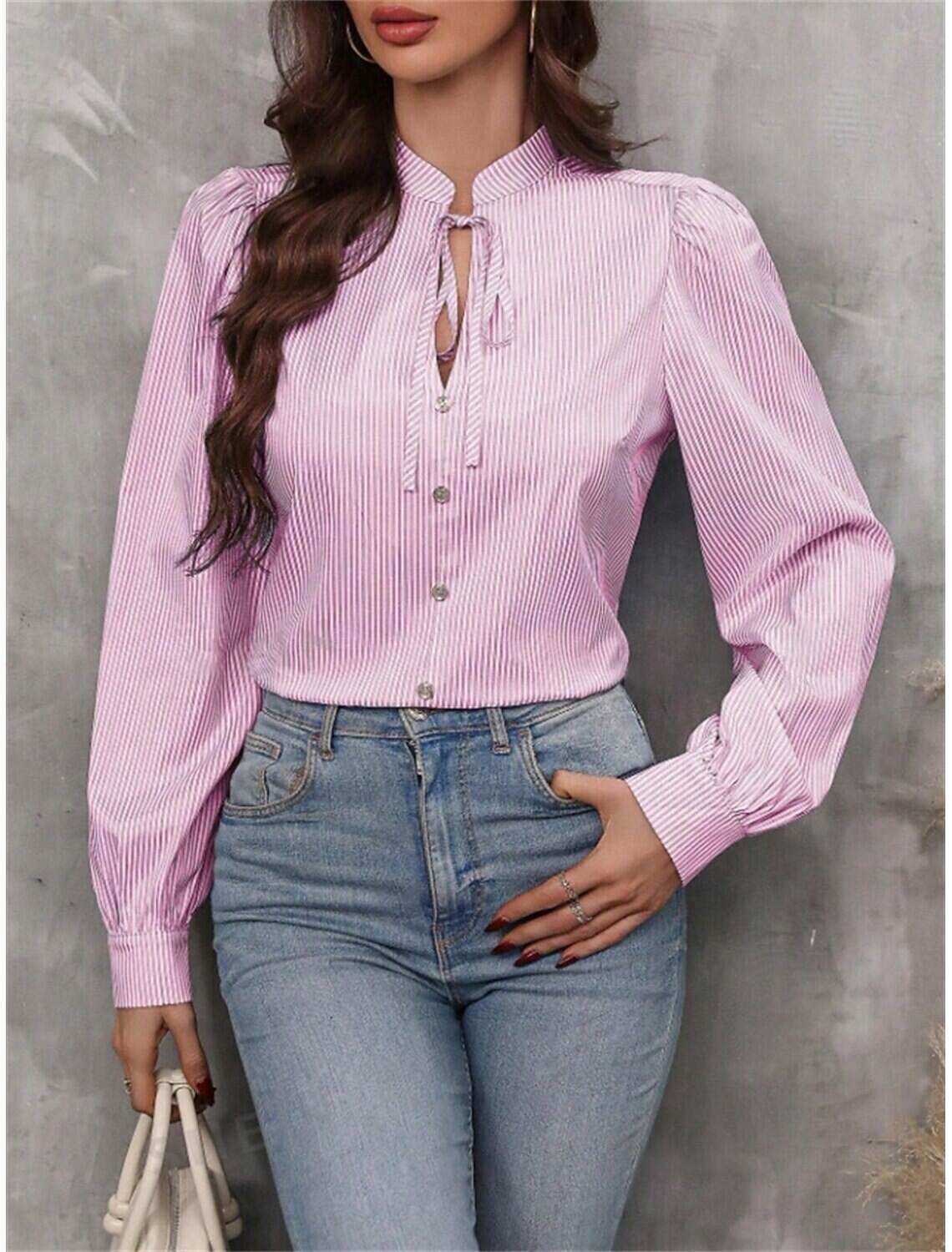 Women's Shirt Blouse Stylish Casual Striped Regular Tops Long Sleeve V Neck Patchwork Regular Fit Work Daily Going out Summer Spring Fall