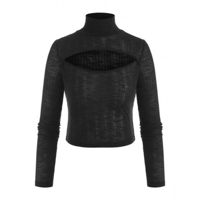 Cutout High Neck Semi Sheer Knit Tee DM9221