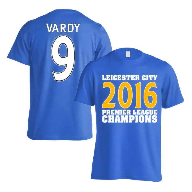 retro Leicester City 2016 Premier League Champions T-Shirt (Vardy 9...