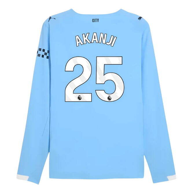 Women's 2025-2026 Man City Authentic Long Sleeve Home Shirt (Akanji...