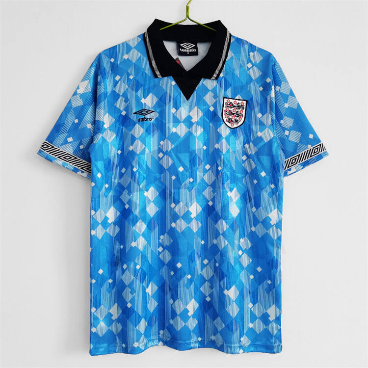 1990 England Light Blue Retro Soccer Jersey Football Shirt - Official