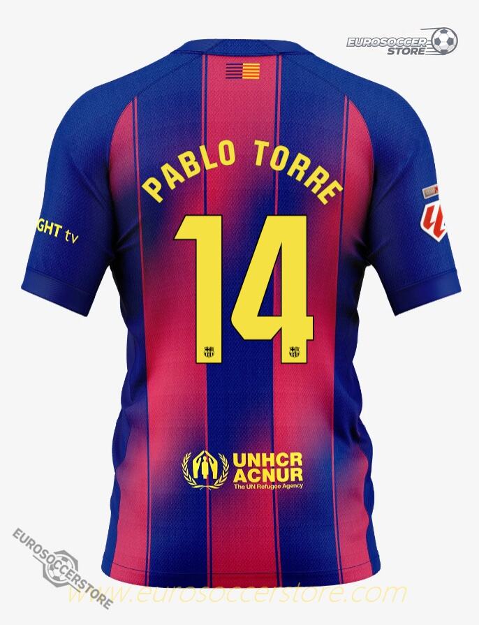 Barcelona's 25-26 Home Jersey featuring PABLO TORRE with the number 14.