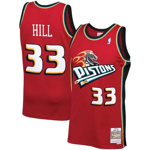 Durable Grant Hill DET Basketball Jersey - Red - Licensed Product