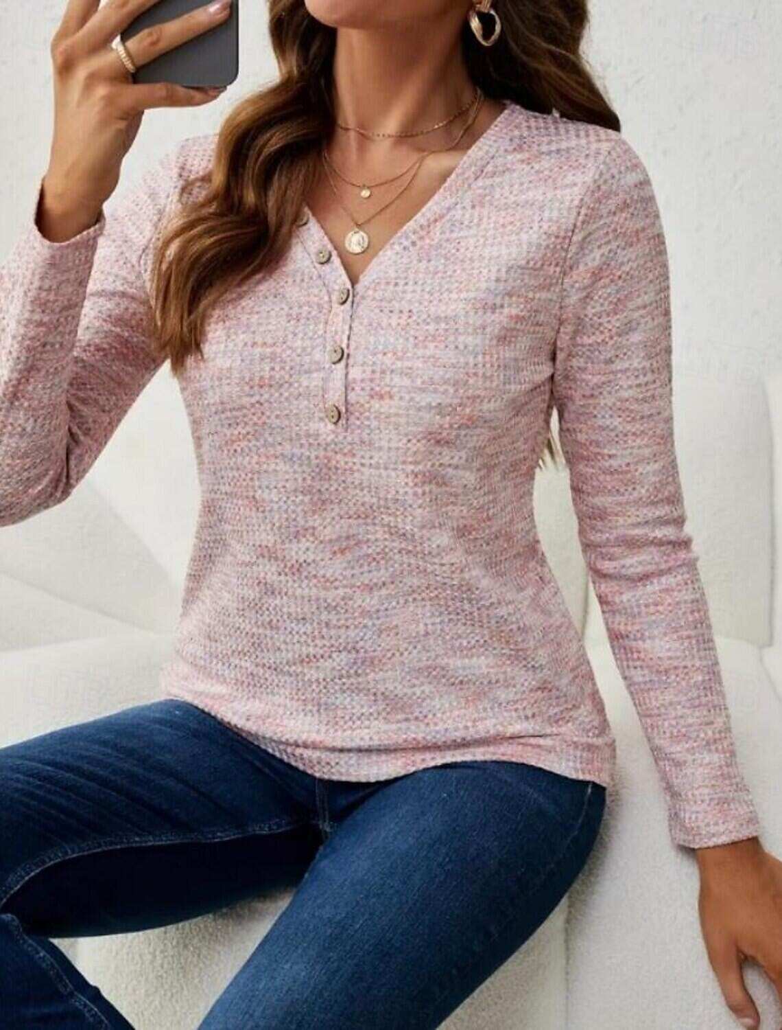 Women's Tunic Elegant Fashion Long Sleeve Regular Tops V Neck Daily Spring Fall