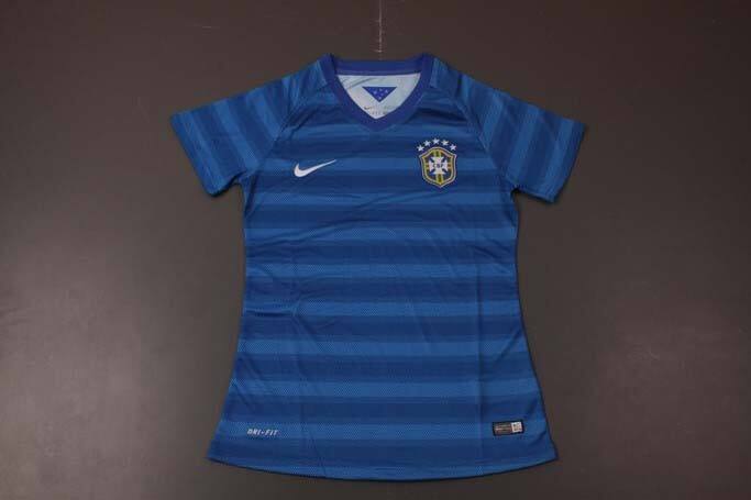Women 2014 Brazil Away Blue Soccer Jersey Shirt - Official Replica