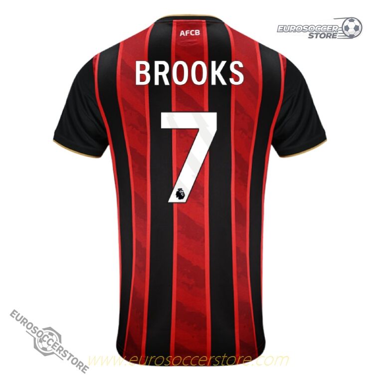 The 25-26 Bournemouth Home Jersey with the name BROOKS and number 7 on it.