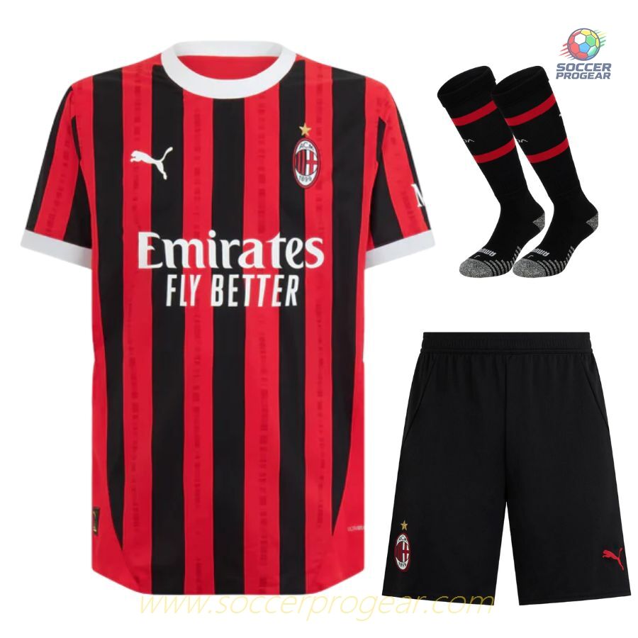 AC Milan Youthren's Home Soccer Jersey Set Soccer Team Shirt 2024/25 Collection Black