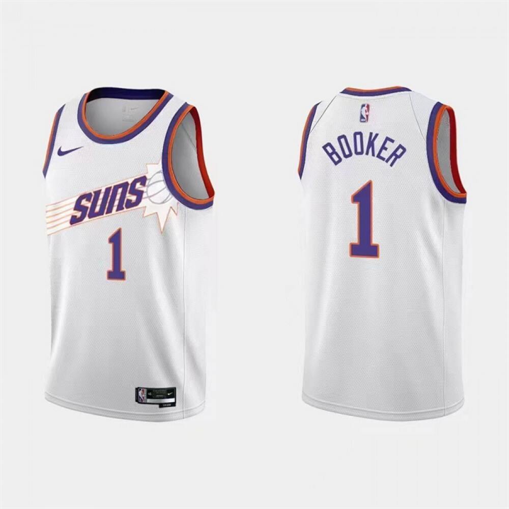 Men's Phoenix Suns #1 Devin Booker White Association Edition Stitched Jersey