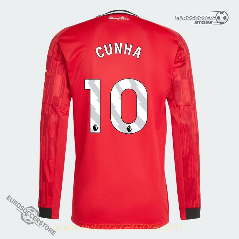CUNHA 10 Manchester United 25-26 Home Long Sleeve Football Jersey