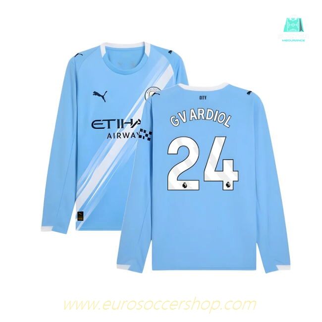 2025-2026 Man City Long Sleeve Home Shirt (Gvardiol 24)