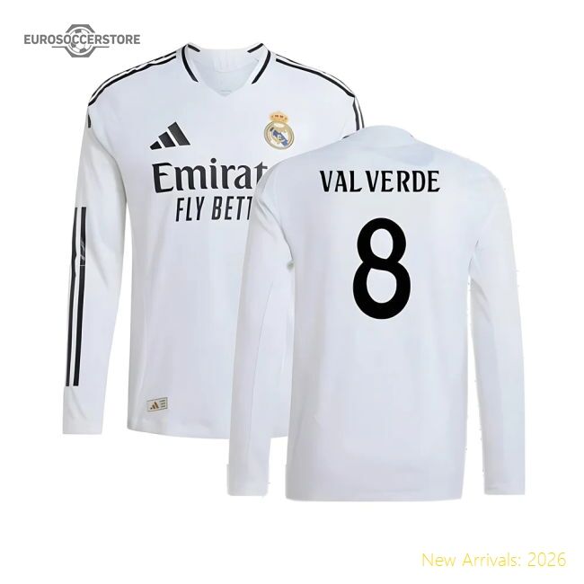 2024-2025 Real Madrid Authentic Long Sleeve First Jersey (valverde 8)