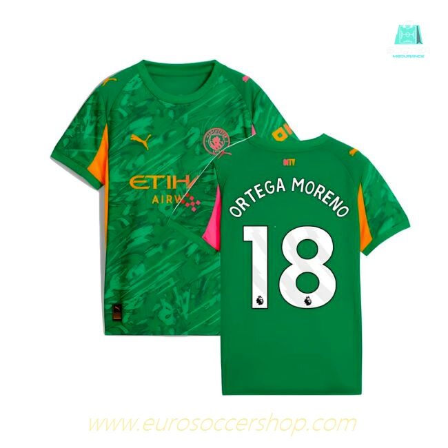 2025-2026 Man City Goalkeeper Away Shirt (Green) - Kids (Ortega Moreno 18)