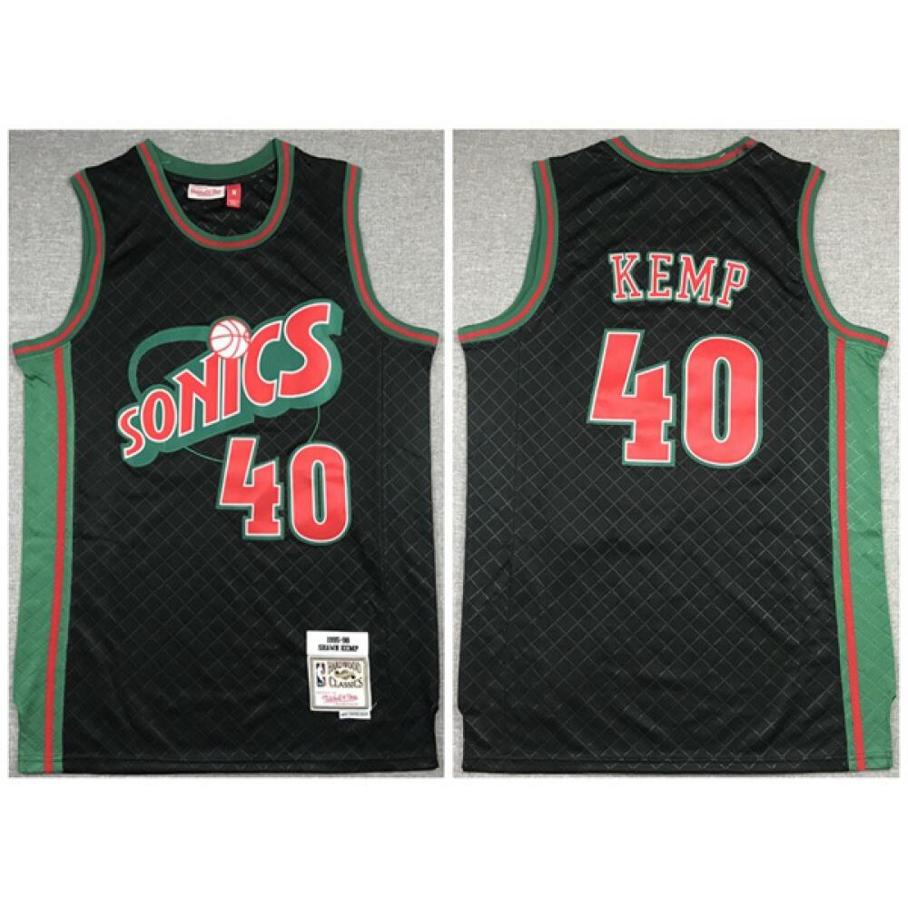 Men's Oklahoma City Thunder #40 Shawn Kemp Black 1995-96 Throwback SuperSonics Stitched Jersey