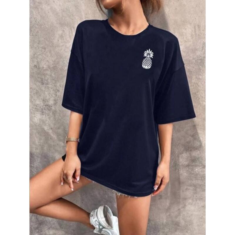 Pineapple Print Drop Shoulder Loose T Shirt DA5385