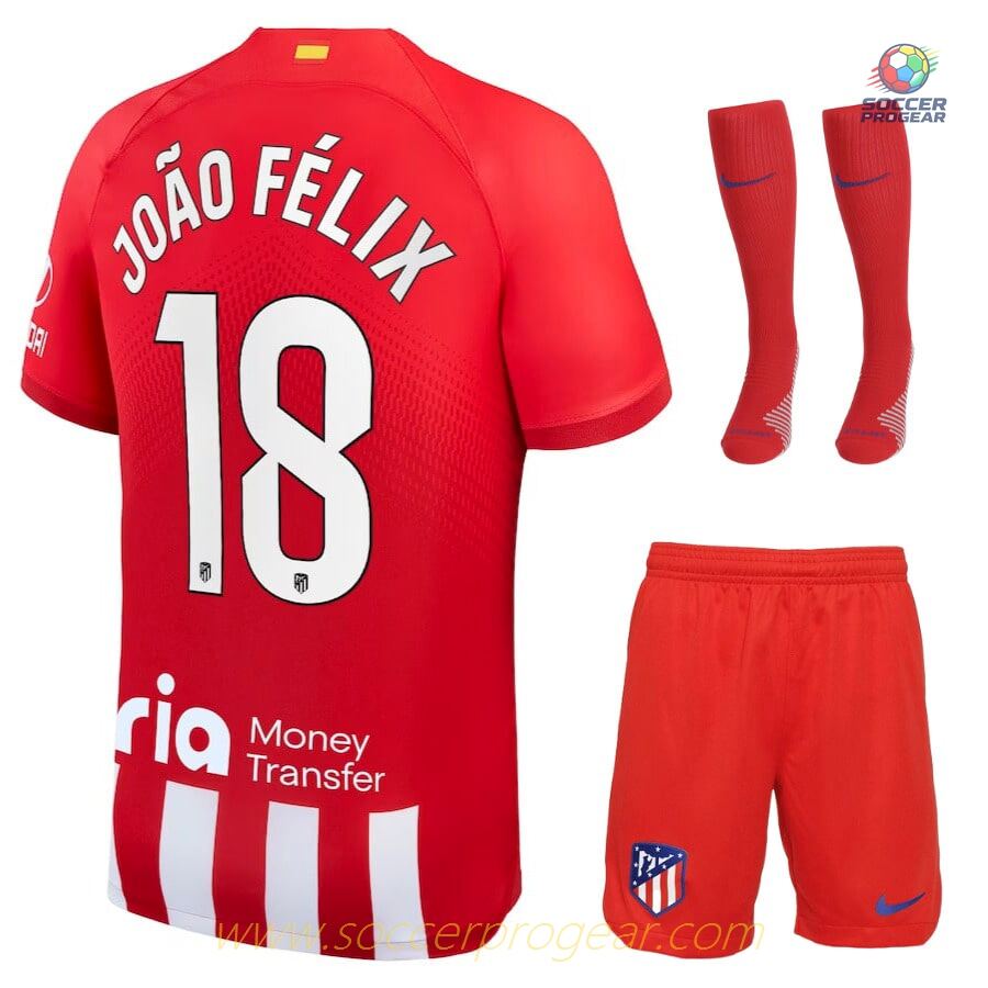 Atletico Madrid Home Youth Soccer Uniform Football Shirt 2023 2024 Joao Felix
