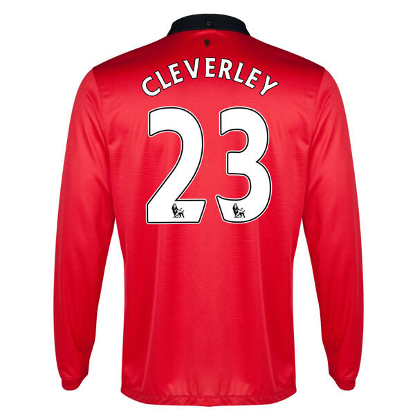 13-14 Manchester United 23 Cleverley Home Long Sleeve Jersey Shirt -