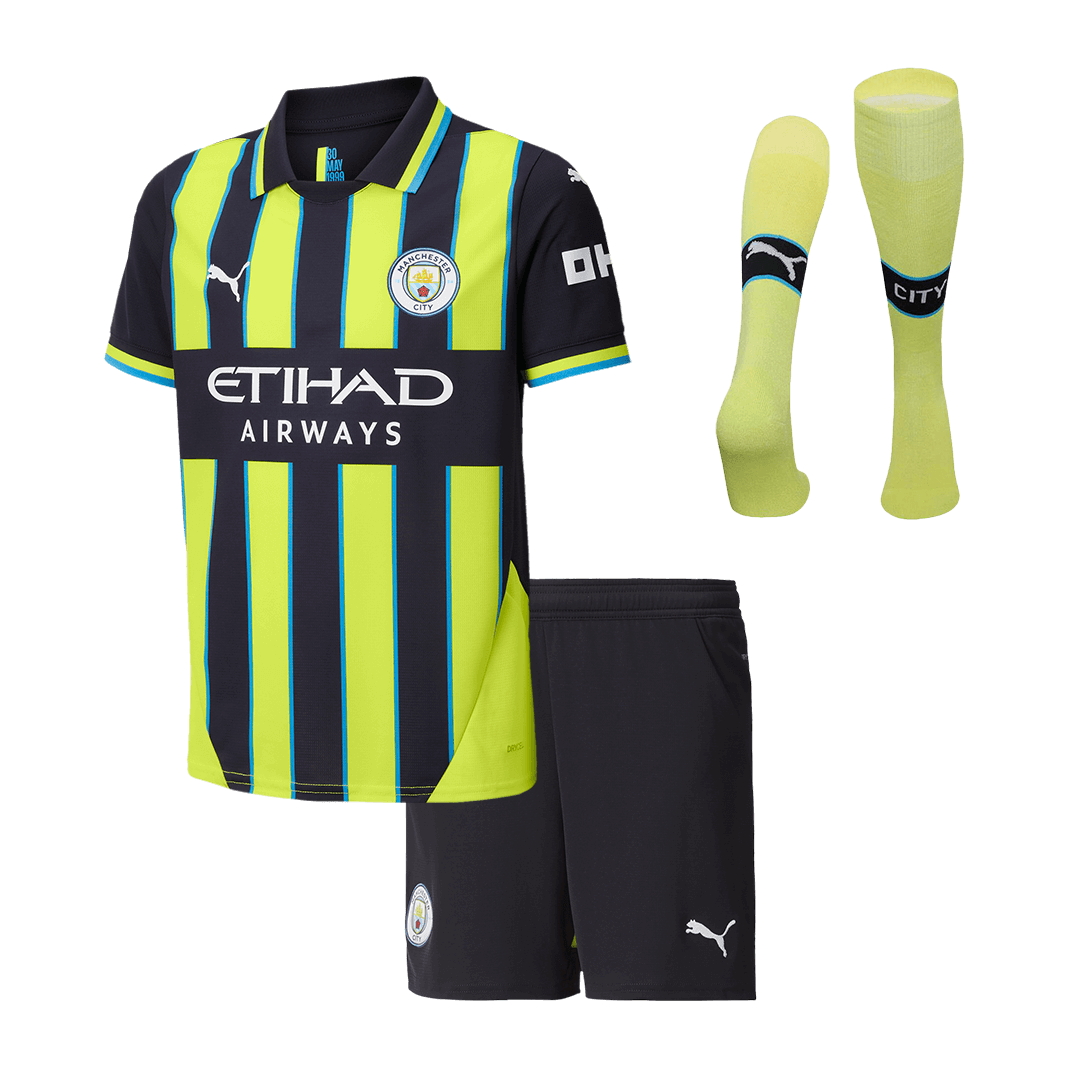 Kid's Manchester City Away Soccer Jersey Kit(Jersey+Shorts+Socks) 2024