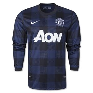 13-14 Manchester United 33 BEBE Away Black Long Sleeve Jersey Shirt -