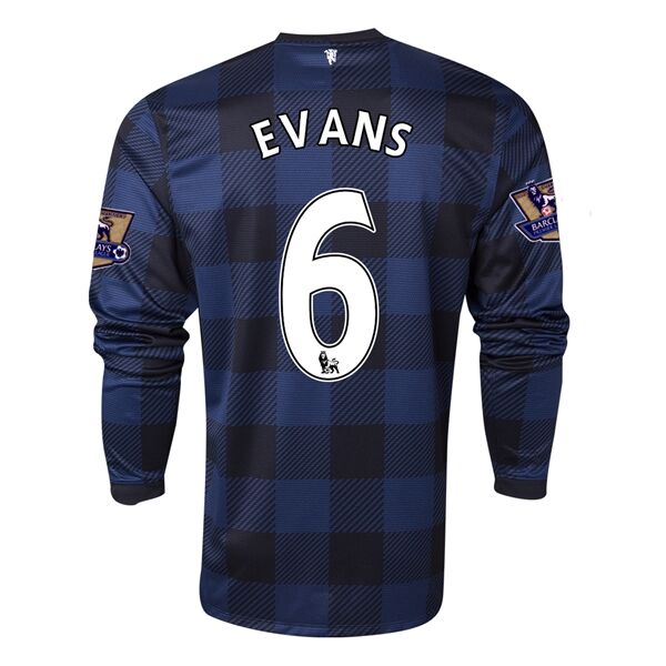 13-14 Manchester United 6 EVANS Away Black Long Sleeve Jersey Shirt -
