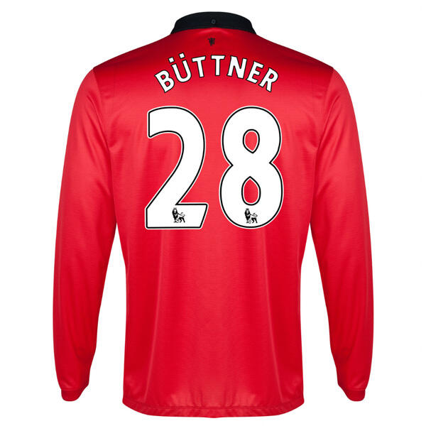 13-14 Manchester United 28 Buttner Home Long Sleeve Jersey Shirt -