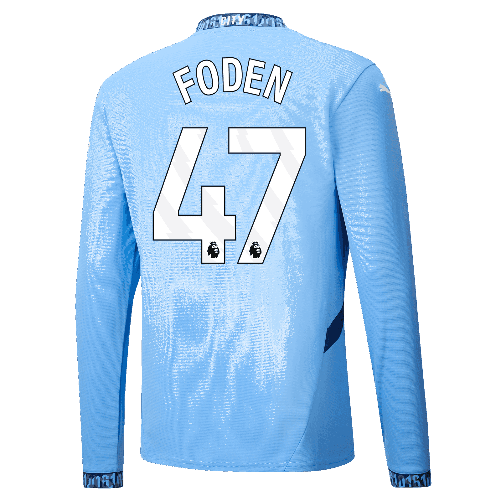 Manchester City's Phil Foden 47 Home Long Sleeve Jersey for the 24-25 season.
