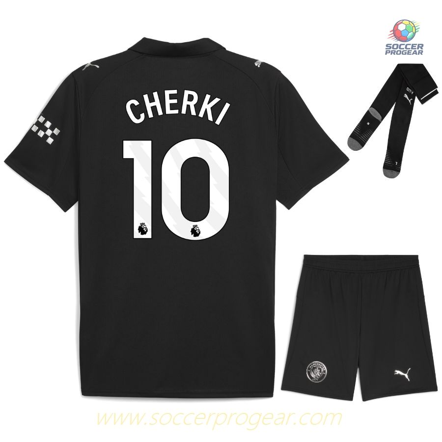 Manchester City Away Kids Edition Kit Football Jersey 2025-2026 Season Cherki