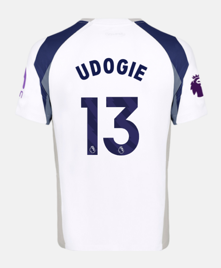 Tottenham Hotspur 25-26 Home Jersey, featuring UDOGIE with the number 13