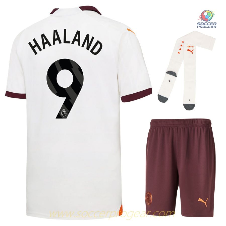 Manchester City Away Child Kit Shirt 2023 2024 Haaland