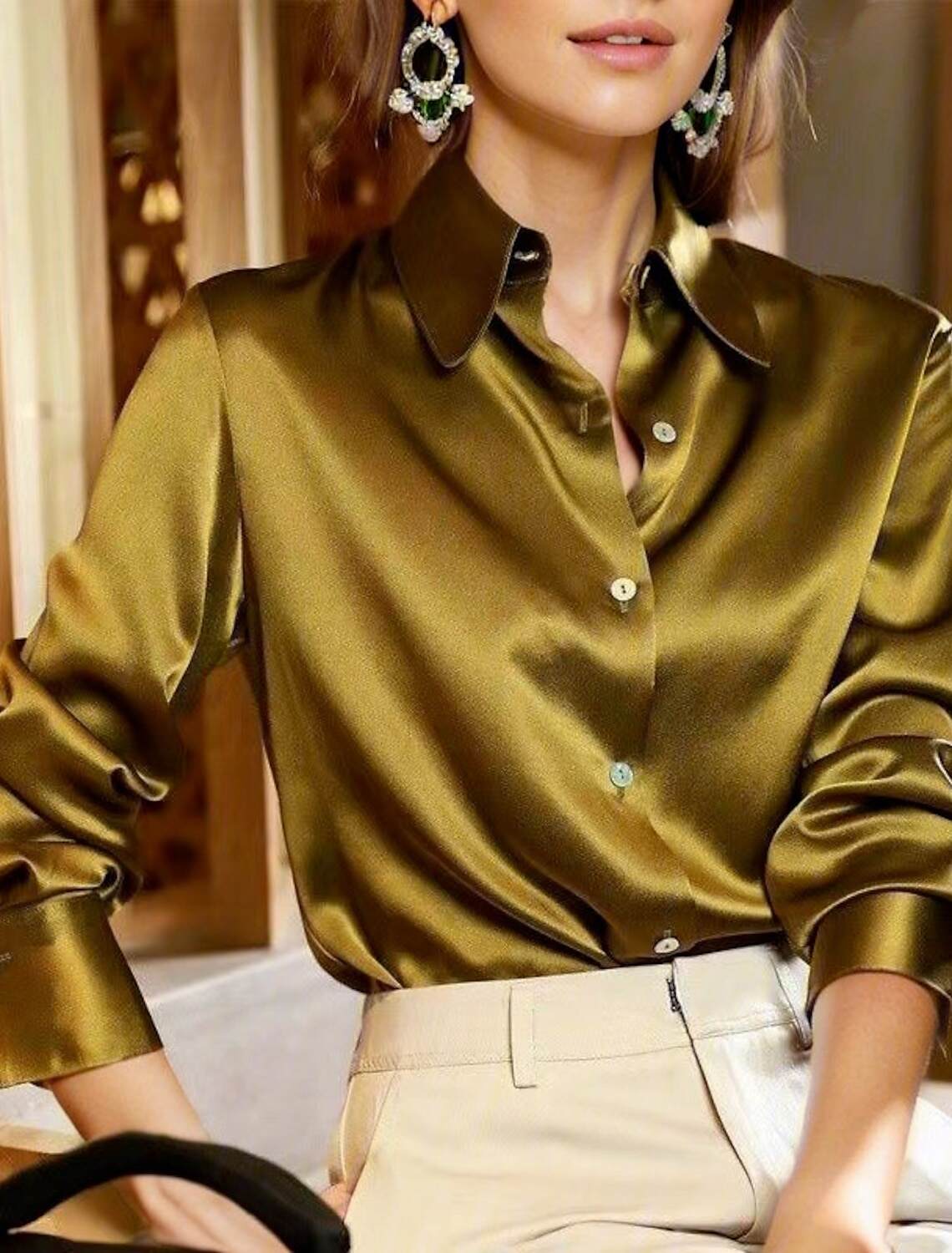 Women's Shirt Blouse Business Basic Mature Solid Color Plain Regular Tops Long Sleeve Shirt Collar Buttons Regular Fit Work Casual Daily Spring & Fall