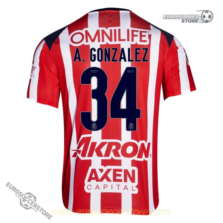 Chivas 25-26 Season Home Jersey Featuring A. GONZALEZ with Number 34