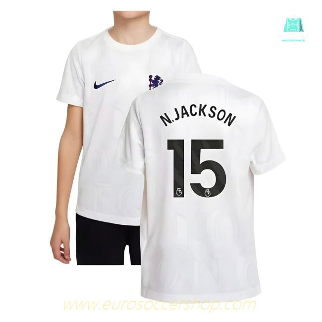 2025-2026 Chelsea Pre-Match Shirt (White) - Kids (N.Jackson 15)