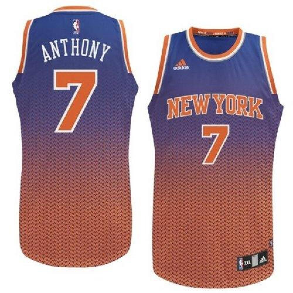 Collector's Item Authentic Men's NYK #7 Carmelo Blue Basketball Jersey