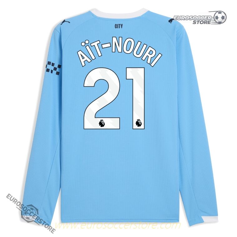 Manchester City AÏT-NOURI 21 Home Long Sleeve Jersey for the 25-26 Season