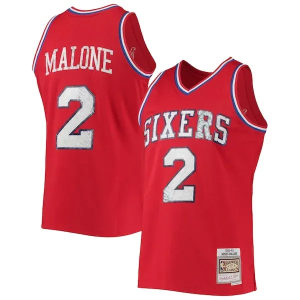 Championship Moses Malone PHI Basketball Jersey - Red - Fan Favorite