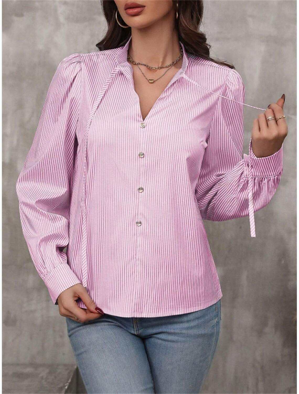 Women's Shirt Blouse Stylish Casual Striped Regular Tops Long Sleeve V Neck Patchwork Regular Fit Work Daily Going out Summer Spring Fall