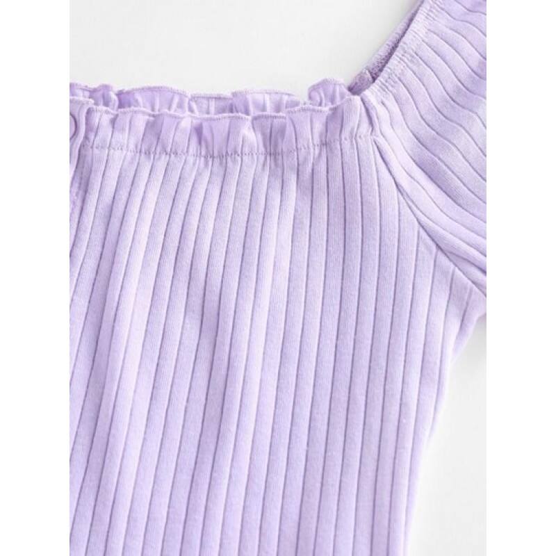 Ribbed Lettuce Frilled Crop Baby Tee GH8907