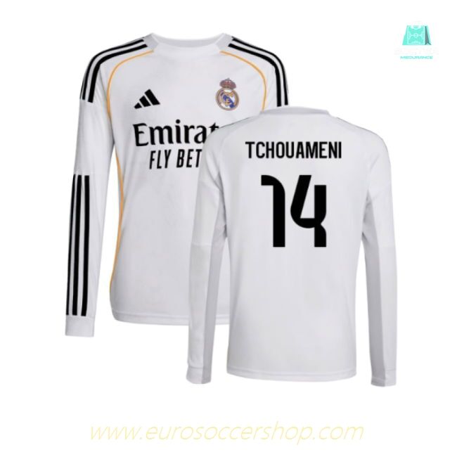 2025-2026 Real Madrid Long Sleeve Home Shirt (Kids) (Tchouameni 14)