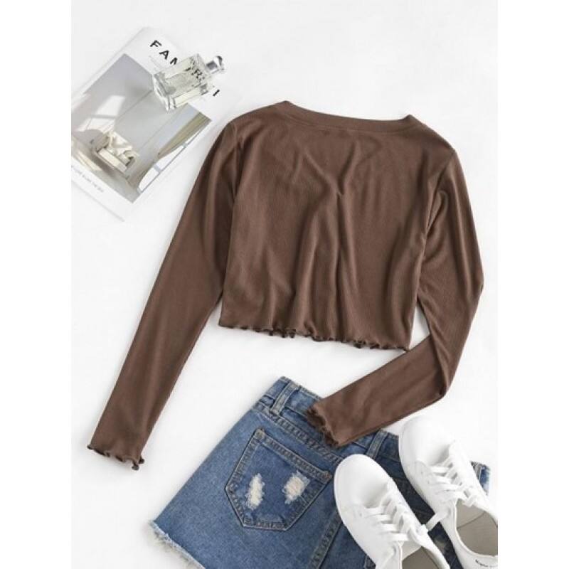 Button Up V Neck Cropped Tee NR2465