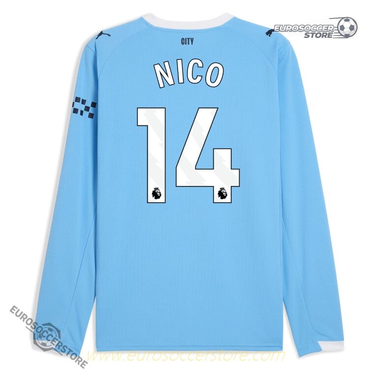 Manchester City 25-26 Season Home Long Sleeve Jersey with NICO 14 Printing