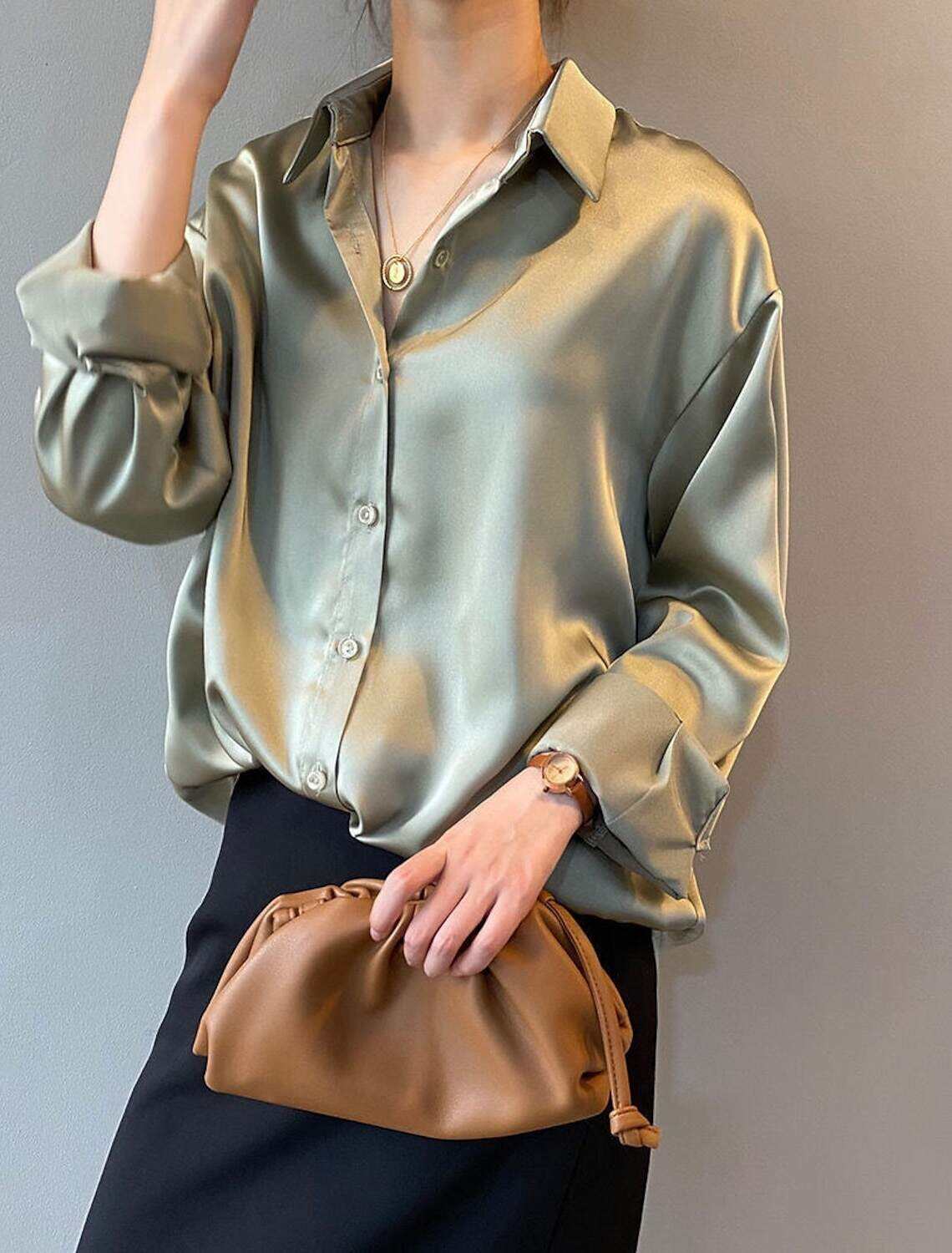 Shirt Blouse Women's Solid / Plain Color Button Office Daily Fashion Shirt Collar Regular Fit S